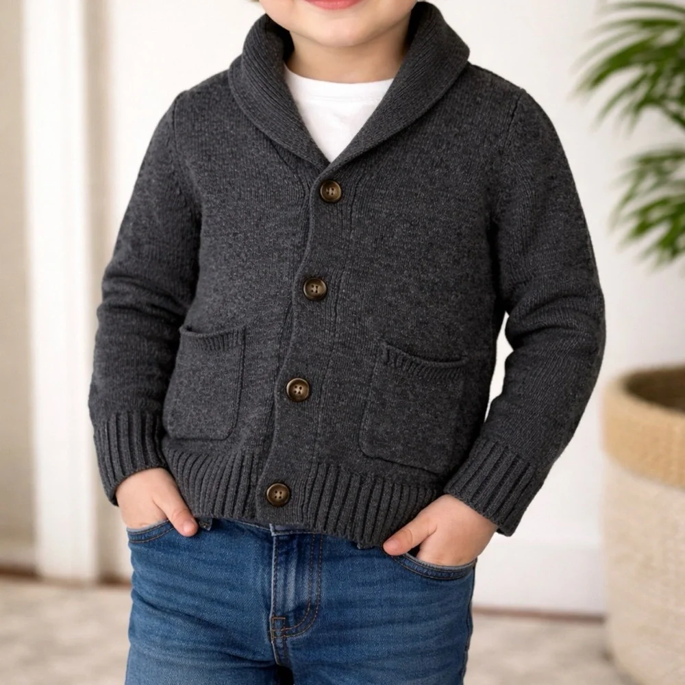 OshKosh B’gosh Boys Shawl Collar Cardigan Sweater Gray Size 6 EUC